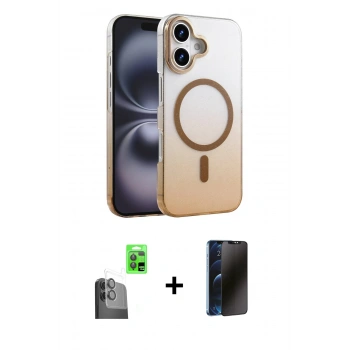MARSİLYAN™- iPhone 16 Plus Kılıf Ahenk Doku Özel Seri - Siyah 3D Antistatik Hayalet Cam Ekran Koruyucu + Raze Metal Kamera Lens - SH