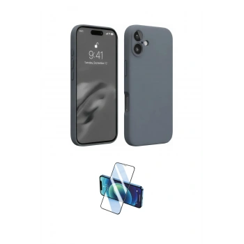 MARSİLYAN™- iPhone 16 Plus Kılıf Ahenk Serisi - Siyah 3D Antistatik Cam Ekran Koruyucu