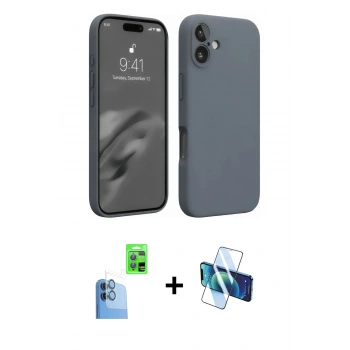 MARSİLYAN™- iPhone 16 Plus Kılıf Ahenk Serisi - Siyah 3D Antistatik Seramik Nano Ekran Koruyucu + Raze Metal Kamera Lens - LT