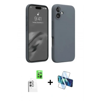 MARSİLYAN™- iPhone 16 Plus Kılıf Ahenk Serisi - Siyah 3D Antistatik Seramik Nano Ekran Koruyucu + Raze Metal Kamera Lens - BZ