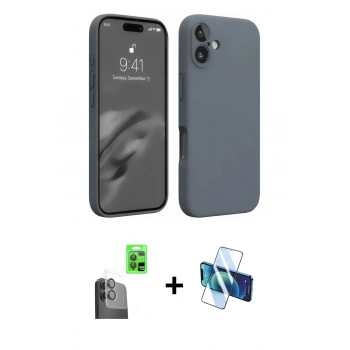 MARSİLYAN™- iPhone 16 Plus Kılıf Ahenk Serisi - Siyah 3D Antistatik Seramik Nano Ekran Koruyucu + Raze Metal Kamera Lens - SH