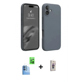 MARSİLYAN™- iPhone 16 Plus Kılıf Ahenk Serisi - Siyah Bilvis 3D Cam Ekran Koruyucu + Raze Metal Kamera Lens - LT