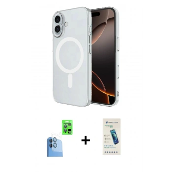 MARSİLYAN™- iPhone 16 Plus Kılıf Ahenk Yansıma Prime - Şeffaf Pasifik Cam Ekran Koruyucu + Raze Metal Kamera Lens - LT