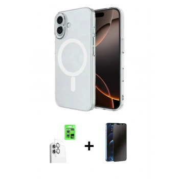 MARSİLYAN™- iPhone 16 Plus Kılıf Ahenk Yansıma Prime - Siyah 3D Antistatik Hayalet Cam Ekran Koruyucu + Raze Metal Kamera Lens - BZ