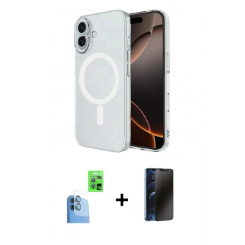 MARSİLYAN™- iPhone 16 Plus Kılıf Ahenk Yansıma Prime - Siyah 3D Antistatik Hayalet Cam Ekran Koruyucu + Raze Metal Kamera Lens - LT