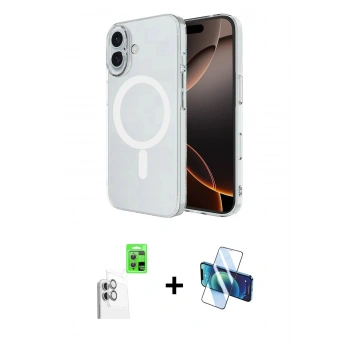 MARSİLYAN™- iPhone 16 Plus Kılıf Ahenk Yansıma Prime - Siyah 3D Antistatik Seramik Nano Ekran Koruyucu + Raze Metal Kamera Lens - BZ