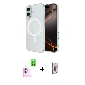 MARSİLYAN™- iPhone 16 Plus Kılıf Ahenk Yansıma Prime - Siyah Bilvis 3D Cam Ekran Koruyucu + Raze Metal Kamera Lens - PE