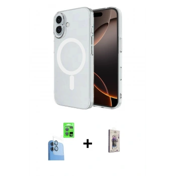 MARSİLYAN™- iPhone 16 Plus Kılıf Ahenk Yansıma Prime - Siyah Bilvis 3D Cam Ekran Koruyucu + Raze Metal Kamera Lens - LT
