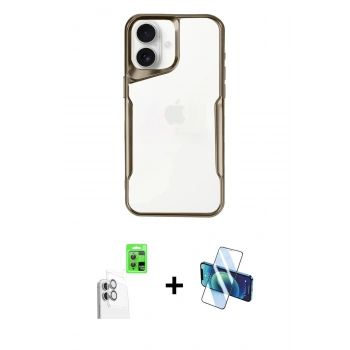 MARSİLYAN™- iPhone 16 Plus Kılıf Akış Çizgi Koleksiyonu - Siyah 3D Antistatik Cam Ekran Koruyucu + Raze Metal Kamera Lens - BZ