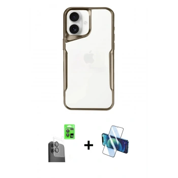 MARSİLYAN™- iPhone 16 Plus Kılıf Akış Çizgi Koleksiyonu - Siyah 3D Antistatik Cam Ekran Koruyucu + Raze Metal Kamera Lens - SH