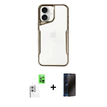 MARSİLYAN™- iPhone 16 Plus Kılıf Akış Çizgi Koleksiyonu - Siyah 3D Antistatik Hayalet Cam Ekran Koruyucu + Raze Metal Kamera Lens - BZ