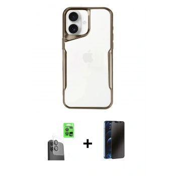 MARSİLYAN™- iPhone 16 Plus Kılıf Akış Çizgi Koleksiyonu - Siyah 3D Antistatik Hayalet Cam Ekran Koruyucu + Raze Metal Kamera Lens - SH