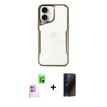 MARSİLYAN™- iPhone 16 Plus Kılıf Akış Çizgi Koleksiyonu - Siyah 3D Antistatik Hayalet Cam Ekran Koruyucu + Raze Metal Kamera Lens - PE