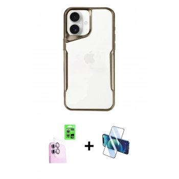 MARSİLYAN™- iPhone 16 Plus Kılıf Akış Çizgi Koleksiyonu - Siyah 3D Antistatik Seramik Nano Ekran Koruyucu + Raze Metal Kamera Lens - PE