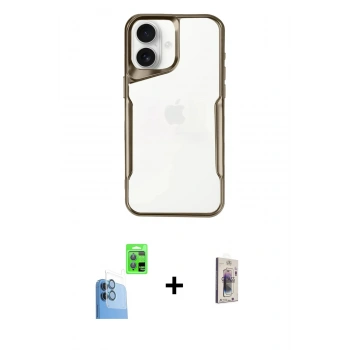 MARSİLYAN™- iPhone 16 Plus Kılıf Akış Çizgi Koleksiyonu - Siyah Bilvis 3D Cam Ekran Koruyucu + Raze Metal Kamera Lens - LT