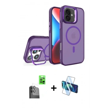 MARSİLYAN™- iPhone 16 Plus Kılıf Akış Form - Siyah 3D Antistatik Cam Ekran Koruyucu + Raze Metal Kamera Lens - SH