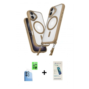MARSİLYAN™- iPhone 16 Plus Kılıf Atlas Doku Koleksiyonu - Şeffaf Pasifik Cam Ekran Koruyucu + Raze Metal Kamera Lens - LT