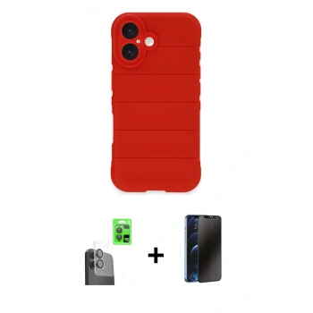 MARSİLYAN™- iPhone 16 Plus Kılıf Atlas Koleksiyonu - Siyah 3D Antistatik Hayalet Cam Ekran Koruyucu + Raze Metal Kamera Lens - SH