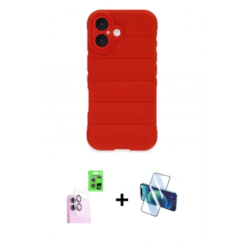MARSİLYAN™- iPhone 16 Plus Kılıf Atlas Koleksiyonu - Siyah 3D Antistatik Seramik Nano Ekran Koruyucu + Raze Metal Kamera Lens - PE