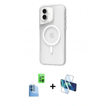 MARSİLYAN™- iPhone 16 Plus Kılıf Atlas Serisi - Siyah 3D Antistatik Seramik Nano Ekran Koruyucu + Raze Metal Kamera Lens - LT