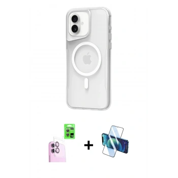 MARSİLYAN™- iPhone 16 Plus Kılıf Atlas Serisi - Siyah 3D Antistatik Seramik Nano Ekran Koruyucu + Raze Metal Kamera Lens - PE