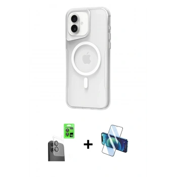 MARSİLYAN™- iPhone 16 Plus Kılıf Atlas Serisi - Siyah 3D Antistatik Seramik Nano Ekran Koruyucu + Raze Metal Kamera Lens - SH
