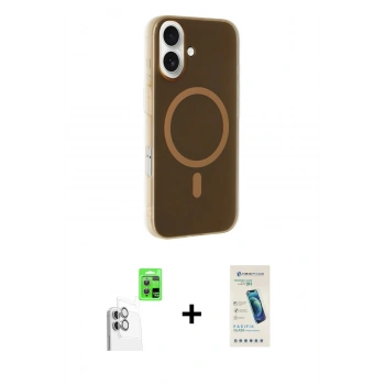 MARSİLYAN™- iPhone 16 Plus Kılıf Çekirdek Modern Prime - Şeffaf Pasifik Cam Ekran Koruyucu + Raze Metal Kamera Lens - BZ