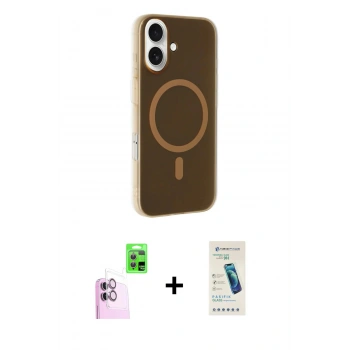 MARSİLYAN™- iPhone 16 Plus Kılıf Çekirdek Modern Prime - Şeffaf Pasifik Cam Ekran Koruyucu + Raze Metal Kamera Lens - PE