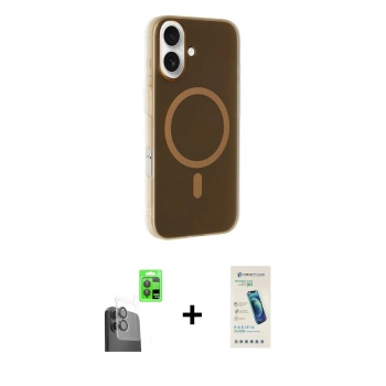 MARSİLYAN™- iPhone 16 Plus Kılıf Çekirdek Modern Prime - Şeffaf Pasifik Cam Ekran Koruyucu + Raze Metal Kamera Lens - SH