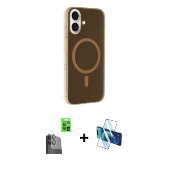 MARSİLYAN™- iPhone 16 Plus Kılıf Çekirdek Modern Prime - Siyah 3D Antistatik Cam Ekran Koruyucu + Raze Metal Kamera Lens - SH