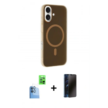 MARSİLYAN™- iPhone 16 Plus Kılıf Çekirdek Modern Prime - Siyah 3D Antistatik Hayalet Cam Ekran Koruyucu + Raze Metal Kamera Lens - LT