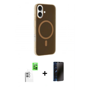MARSİLYAN™- iPhone 16 Plus Kılıf Çekirdek Modern Prime - Siyah 3D Antistatik Hayalet Cam Ekran Koruyucu + Raze Metal Kamera Lens - BZ