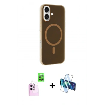 MARSİLYAN™- iPhone 16 Plus Kılıf Çekirdek Modern Prime - Siyah 3D Antistatik Seramik Nano Ekran Koruyucu + Raze Metal Kamera Lens - PE