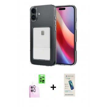 MARSİLYAN™- iPhone 16 Plus Kılıf Doruk Klasik Koleksiyonu - Şeffaf Pasifik Cam Ekran Koruyucu + Raze Metal Kamera Lens - PE