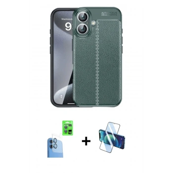 MARSİLYAN™- iPhone 16 Plus Kılıf Doruk Klasik Özel Seri - Siyah 3D Antistatik Cam Ekran Koruyucu + Raze Metal Kamera Lens - LT