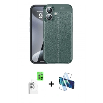 MARSİLYAN™- iPhone 16 Plus Kılıf Doruk Klasik Özel Seri - Siyah 3D Antistatik Seramik Nano Ekran Koruyucu + Raze Metal Kamera Lens - BZ