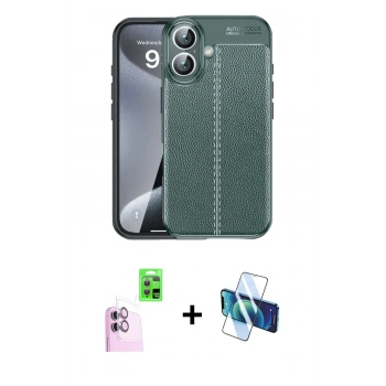MARSİLYAN™- iPhone 16 Plus Kılıf Doruk Klasik Özel Seri - Siyah 3D Antistatik Seramik Nano Ekran Koruyucu + Raze Metal Kamera Lens - PE