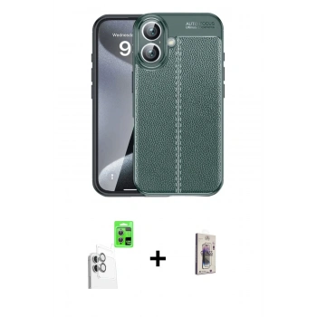 MARSİLYAN™- iPhone 16 Plus Kılıf Doruk Klasik Özel Seri - Siyah Bilvis 3D Cam Ekran Koruyucu + Raze Metal Kamera Lens - BZ