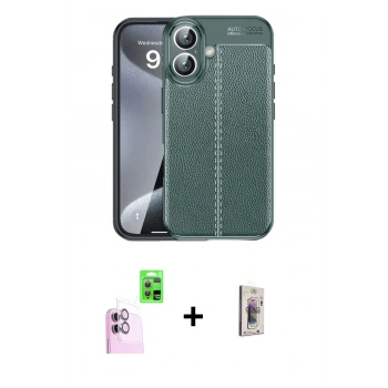 MARSİLYAN™- iPhone 16 Plus Kılıf Doruk Klasik Özel Seri - Siyah Bilvis 3D Cam Ekran Koruyucu + Raze Metal Kamera Lens - PE