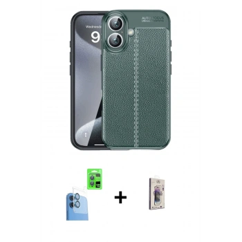 MARSİLYAN™- iPhone 16 Plus Kılıf Doruk Klasik Özel Seri - Siyah Bilvis 3D Cam Ekran Koruyucu + Raze Metal Kamera Lens - LT