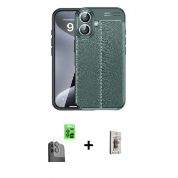 MARSİLYAN™- iPhone 16 Plus Kılıf Doruk Klasik Özel Seri - Siyah Bilvis 3D Cam Ekran Koruyucu + Raze Metal Kamera Lens - SH