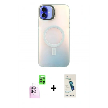 MARSİLYAN™- iPhone 16 Plus Kılıf Doruk Klasik Prime - Şeffaf Pasifik Cam Ekran Koruyucu + Raze Metal Kamera Lens - PE