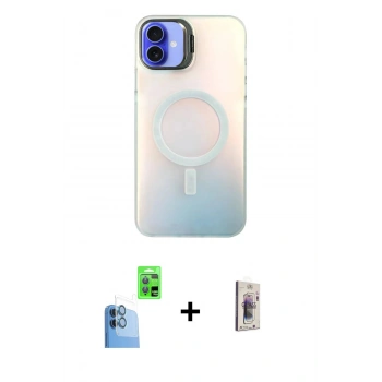 MARSİLYAN™- iPhone 16 Plus Kılıf Doruk Klasik Prime - Siyah Bilvis 3D Cam Ekran Koruyucu + Raze Metal Kamera Lens - LT