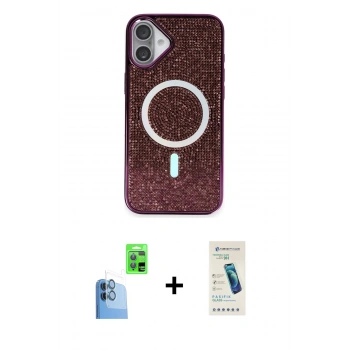 MARSİLYAN™- iPhone 16 Plus Kılıf Eksen Çizgi - Şeffaf Pasifik Cam Ekran Koruyucu + Raze Metal Kamera Lens - LT