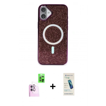 MARSİLYAN™- iPhone 16 Plus Kılıf Eksen Çizgi - Şeffaf Pasifik Cam Ekran Koruyucu + Raze Metal Kamera Lens - PE