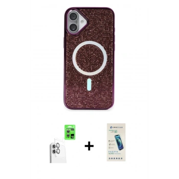 MARSİLYAN™- iPhone 16 Plus Kılıf Eksen Çizgi - Şeffaf Pasifik Cam Ekran Koruyucu + Raze Metal Kamera Lens - BZ