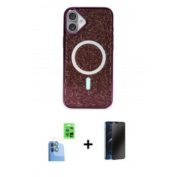 MARSİLYAN™- iPhone 16 Plus Kılıf Eksen Çizgi - Siyah 3D Antistatik Hayalet Cam Ekran Koruyucu + Raze Metal Kamera Lens - LT