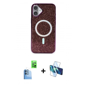 MARSİLYAN™- iPhone 16 Plus Kılıf Eksen Çizgi - Siyah 3D Antistatik Seramik Nano Ekran Koruyucu + Raze Metal Kamera Lens - LT