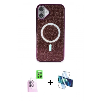 MARSİLYAN™- iPhone 16 Plus Kılıf Eksen Çizgi - Siyah 3D Antistatik Seramik Nano Ekran Koruyucu + Raze Metal Kamera Lens - PE
