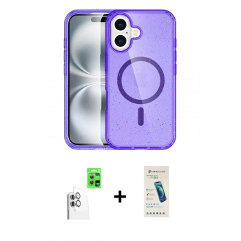 MARSİLYAN™- iPhone 16 Plus Kılıf Eksen Doku Koleksiyonu - Şeffaf Pasifik Cam Ekran Koruyucu + Raze Metal Kamera Lens - BZ